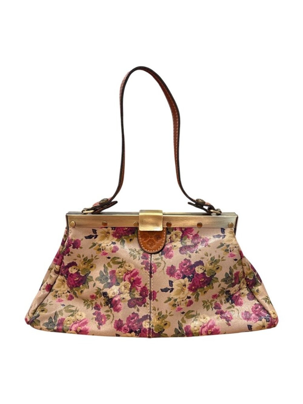 Patricia Nash Ferrara Frame Floral Tapestry Snap Latch Closure Satchel Handbag